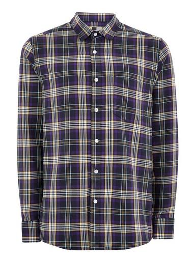 Topman Mens Purple Tartan Slim Shirt