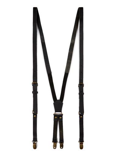 Topman Mens Black Premium Leather Suspenders