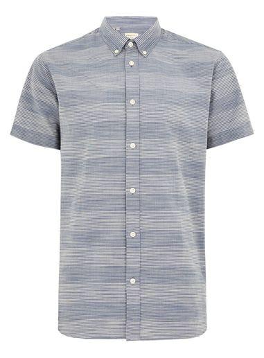 Topman Mens Navy Selected Homme Blue Stripe Short Sleeve Shirt
