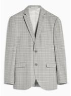 Topman Mens Grey Tailored Fit Check Single Breasted Blazer With Notch Lapels