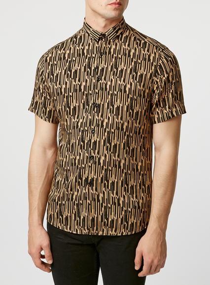 Topman Mens Brown Abstract Camel Print Revere Collar Smart Shirt
