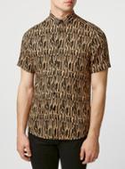 Topman Mens Brown Abstract Camel Print Revere Collar Smart Shirt