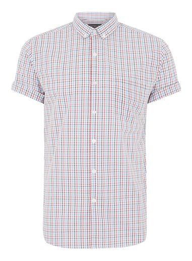 Topman Mens Light Blue And Red Check Shirt