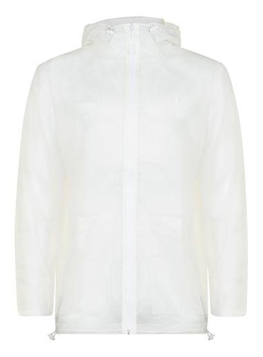 Topman Mens Rains Transparent Rain Jacket With White Trimming