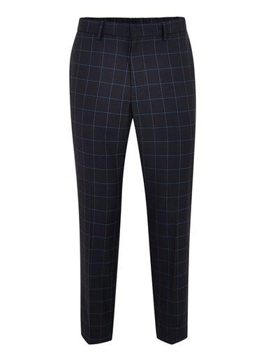 Topman Mens Navy Grid Check Slim Crop Dress Pants