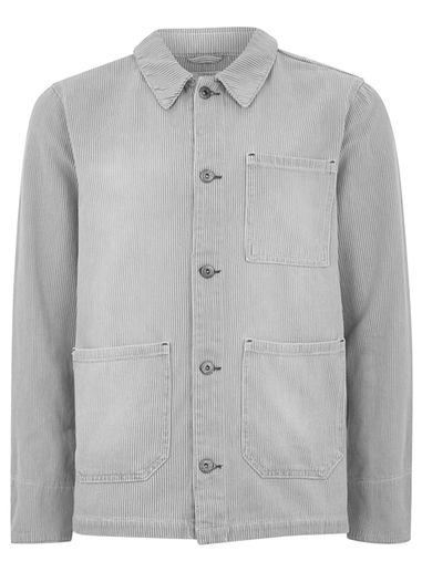 Topman Mens Multi Grey And White Stripe Denim Chore Jacket