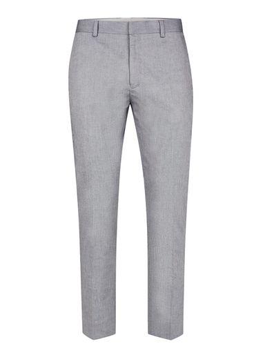 Topman Mens Blue Cotton Relaxed Fit Cropped Dress Pants