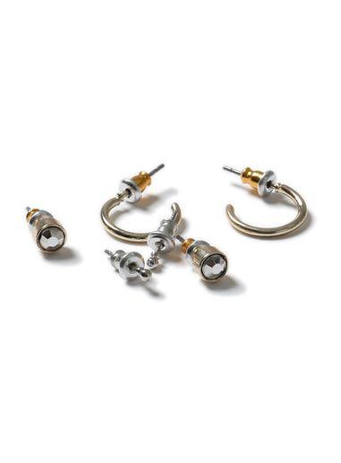 Topman Mens Silver Mixed Metal Hoop And Crystal Earrings Pack*