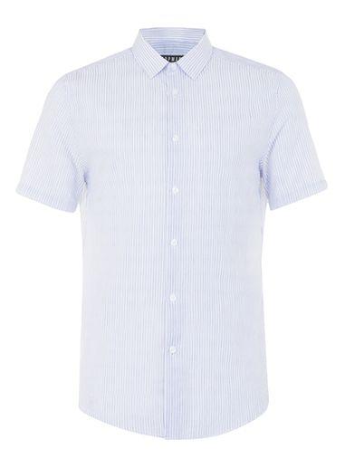 Topman Mens White And Blue Thin Stripe Short Sleeve Smart Shirt