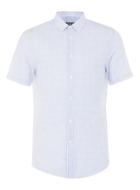 Topman Mens White And Blue Thin Stripe Short Sleeve Smart Shirt