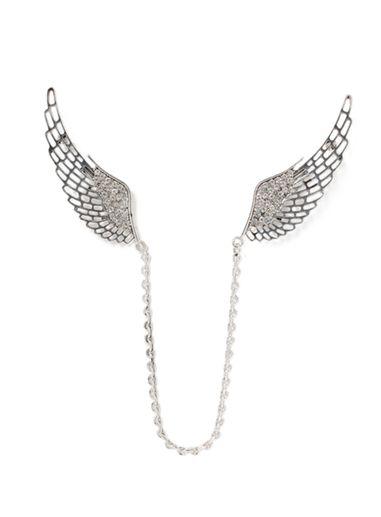 Topman Mens Silver Crystal Wings Collar Tips*