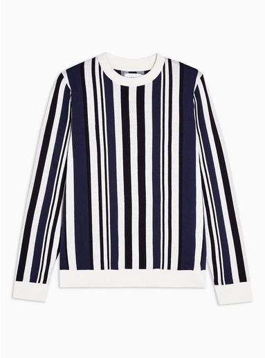 Topman Mens Cream Off White And Navy Stripe Jumper