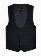 Topman Mens Navy And Green Check Super Skinny Fit Suit Waistcoat
