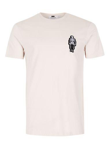 Topman Mens Brown Stone Skeleton Badge Slim Fit T-shirt