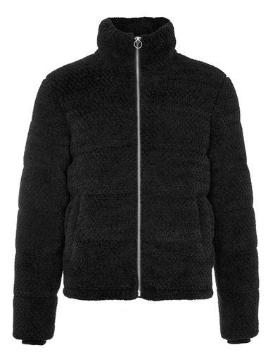 Topman Mens Black Faux Fur Puffer Jacket