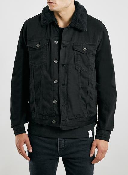 Topman Mens Black Borg Denim Jacket