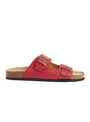 Topman Mens Blue Red Leather Mule Sandals