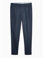 Topman Mens Blue Textured Slim Fit Suit Trousers