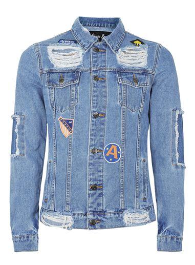 Topman Mens Always Rare Blue Badged Denim Jacket