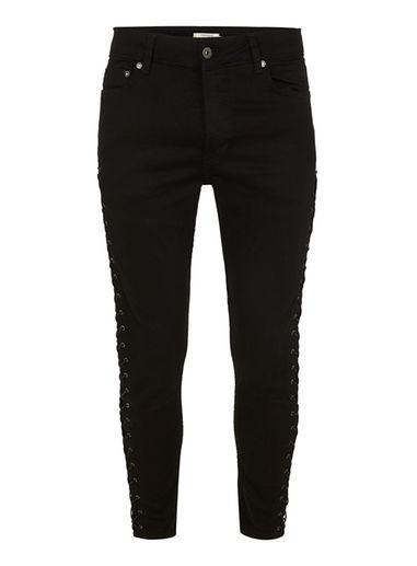 Topman Mens Black Lace Up Skinny Jeans