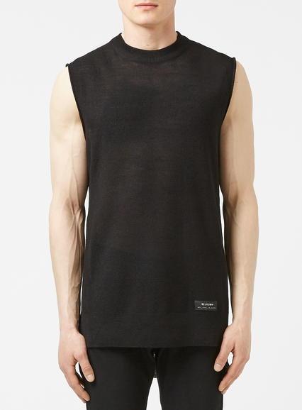 Topman Mens Black Religion Knitted Tank Top