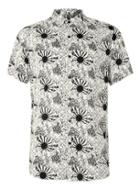Topman Mens Cream Off White And Black Sun Print Viscose Short Sleeve Casual Shirt