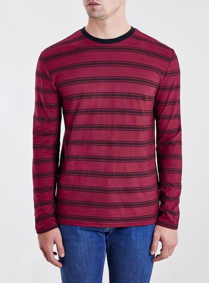 Topman Mens Red Burgundy Jaquard T-shirt