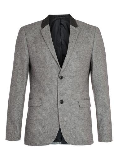 Topman Mens Grey Textured Skinny Fit Blazer With Contrast Back Neck