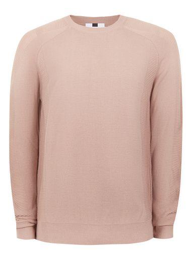 Topman Mens Nude Ripple Textured Raglan Slim Fit Sweater