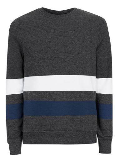 Topman Mens Grey Charcoal, White And Blue Stripe Sweatshirt