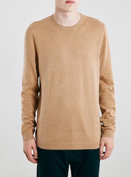 Topman Mens Brown Camel Marl Crew Neck Sweater