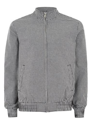 Topman Mens Black And White Gingham Harrington Jacket