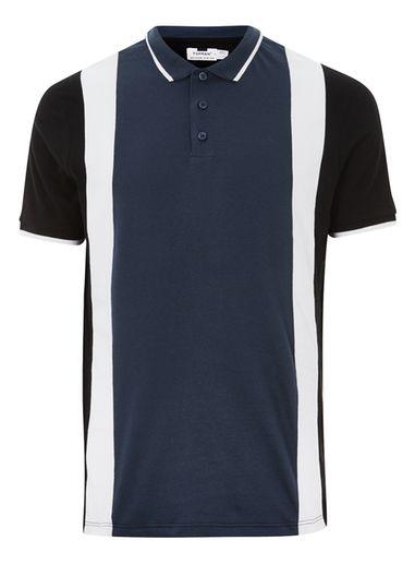 Topman Mens Navy Panel Slim Fit Polo