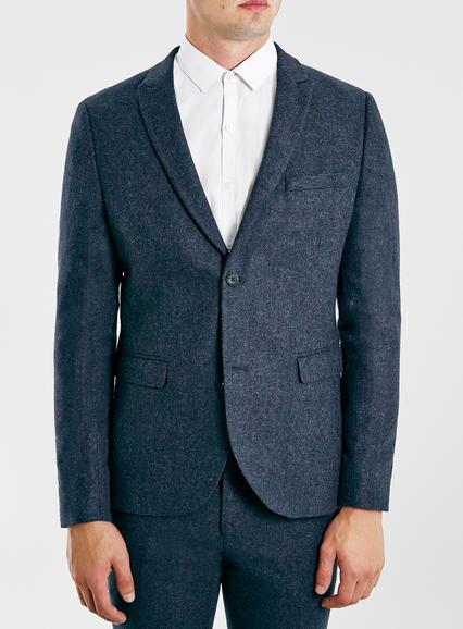Topman Mens Blue Navy Wool Rich Skinny Fit Suit Jacket