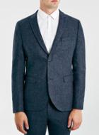 Topman Mens Blue Navy Wool Rich Skinny Fit Suit Jacket
