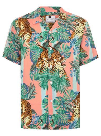 Topman Mens Pink Tiger Short Sleeve Shirt