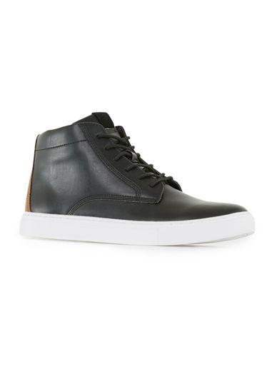 Topman Mens Black Pu Sports Lace Boots