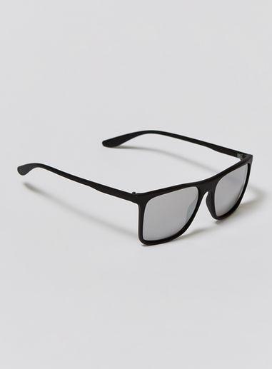 Topman Mens Black Matte Sunglasses With Mirrored Lens