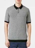 Topman Mens Black Monochrome Stripe Short Sleeve Polo Neck Sweater