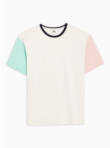 Topman Mens Cream Off White And Pastel Block T-shirt