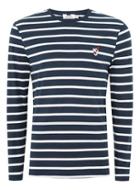 Topman Mens White Navy Stripe Badge T-shirt