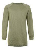 Topman Mens Green Khaki Slub Longline Long Sleeve T-shirt