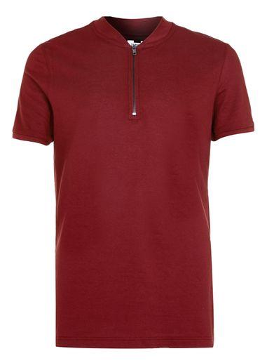 Topman Mens Red Burgundy Zip Collar Polo Shirt