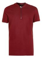 Topman Mens Red Burgundy Zip Collar Polo Shirt