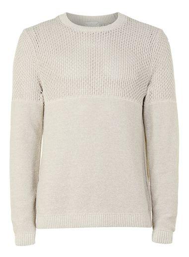 Topman Mens Brown Camel Twist Textured Crew Neck Sweater