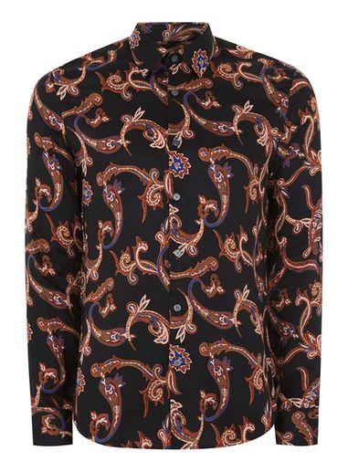 Topman Mens Black Premium Paisley Print Shirt