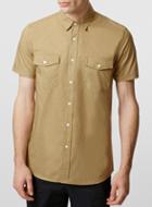 Topman Mens Brown Camel Double Pocket Poplin Short Sleeve Casual Shirt