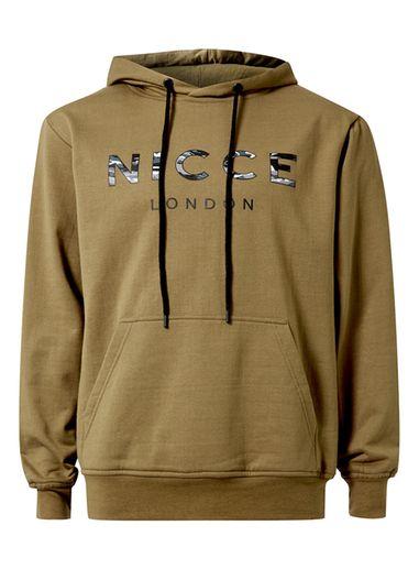 Topman Mens Green Nicce Khaki Contrast Logo Hoodie