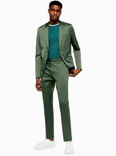 Topman Mens Khaki Slim Fit Sateen Suit Pants