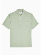Topman Mens Green Sage Overhead Slim Shirt With Linen